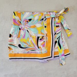 Zara Silky Multicolored Print Wrap Skort Small Paisley Floral Tie Front